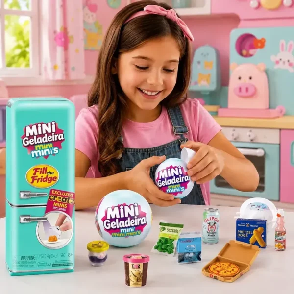 Mini Geladeira Brinquedo +2 Bolas Mini Brands Surpresa Azul-turquesa